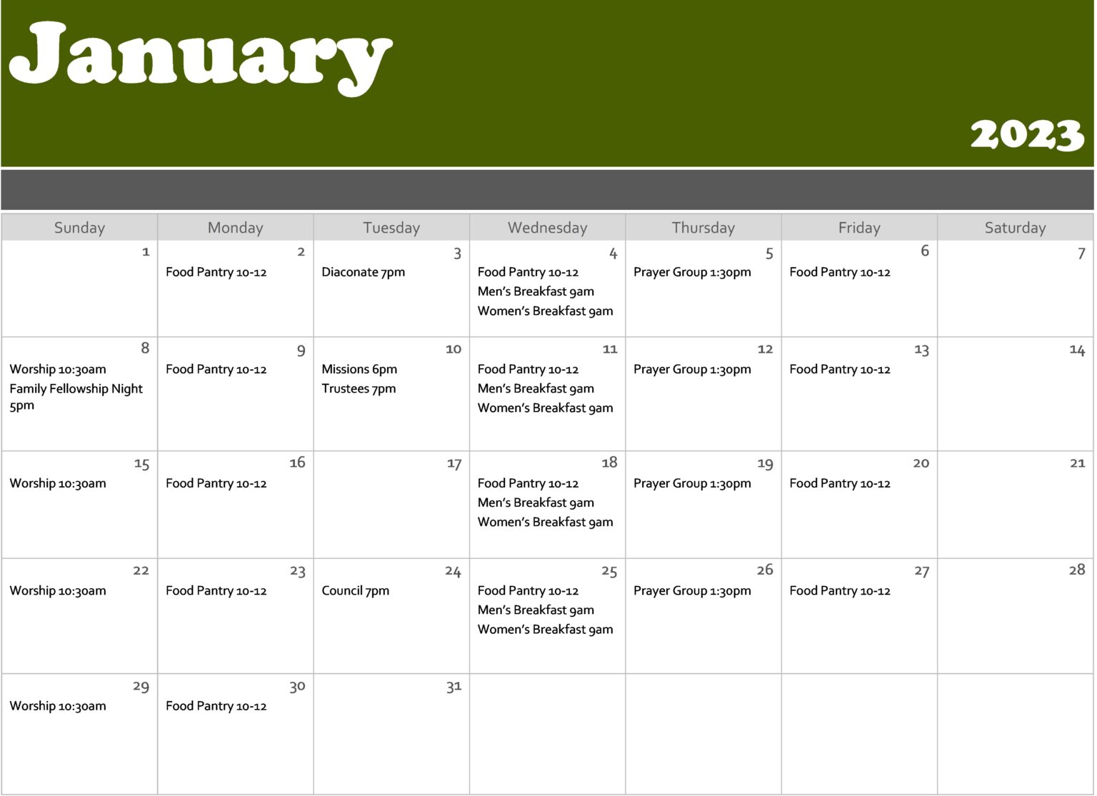 Calendar First Congregational Church